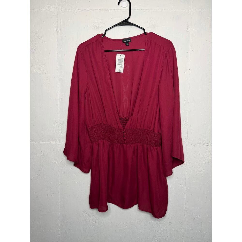 NEW Torrid Sheer Burgundy Babydoll Blouse Size 2X Top